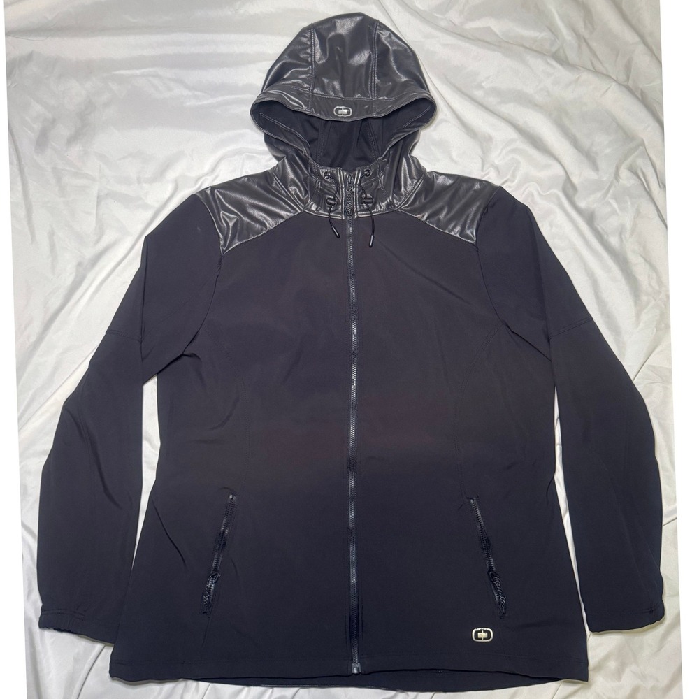 OGIO Endurance Mixed Media Full Zip Jacket Womens XL Black Metallic Hooded